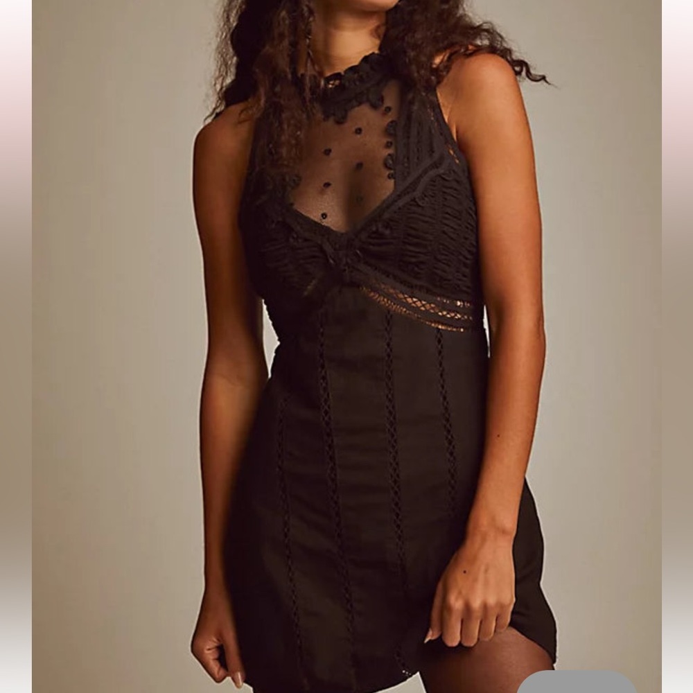 Free People Elegant Black Sheer Lace Dress